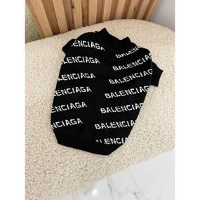 Брендовый свитер для собак Balenciaga двухслойная вязка, с надписями по бокам, черный