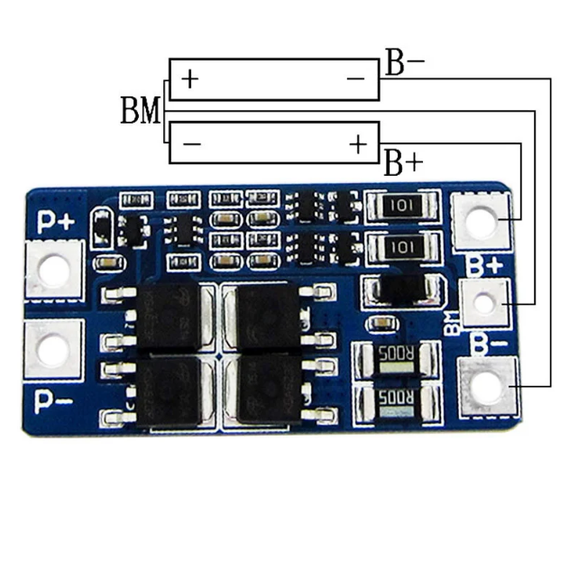 BMS контроллер заряда-разряда для 2-х Li-Ion аккумуляторов 18650 с балансиром HX-2S-JH20 10/20 A 7.4V | Зображення 1