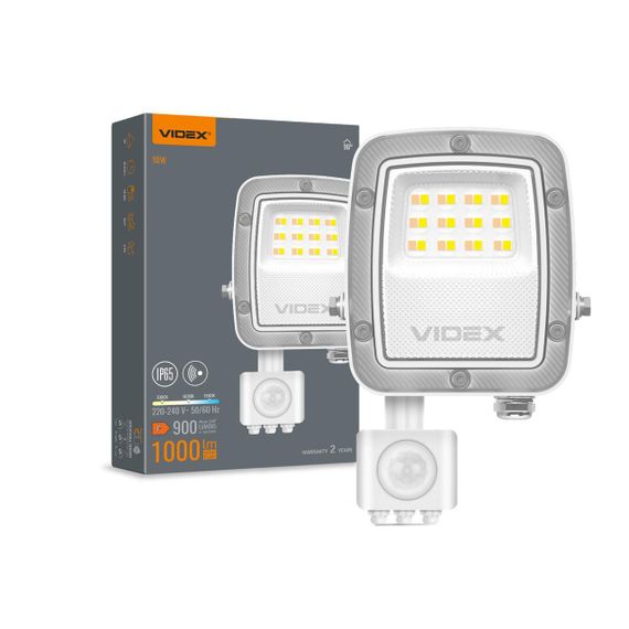 Світлодіодний прожектор VIDEX F5 10W 3000-5000-6500K з датчиком руху 230V White (VL-F5-010CW-S)