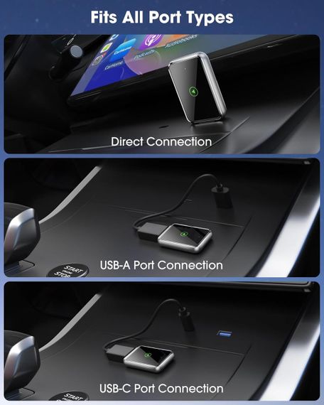 CarPlay бездротовий адаптер для iPhone, перетворення дротового карплей у бездротовий, iOS 12+, USB Type-C для айфону | Зображення 5