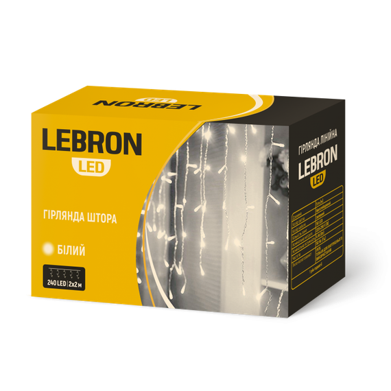 LED гірлянда LEBRON штора 3х2м, 320LED, жовта, IP20 (15-18-79)