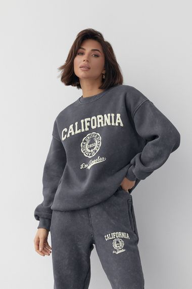 Утепленный спортивный костюм в технике тай-дай с принтом California - темно-серый цвет, L (есть размеры) | Зображення 5