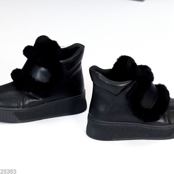 Молодежные спортивные зимние черные ботинки натуральная кожа с опушкой | Зображення 6