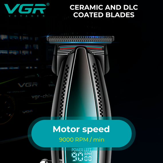Триммер аккумуляторный VGR V-992 GREEN, 9000 RPM, 2000 mAh, 3 насадки, LED дисплей | Зображення 3