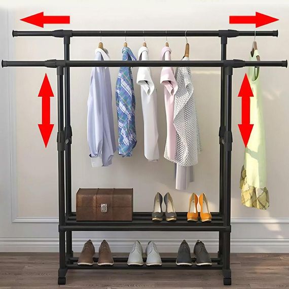 Двойная вешалка для одежды (155х150х42см), до 30 кг, на колесиках, Double pole / Передвижная стойка-вешалка в | Зображення 1