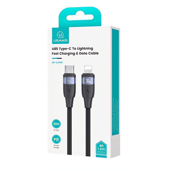 Дата кабель Usams US-SJ635 U85 Type-C to Lightning 30W (2m) Black | Зображення 1