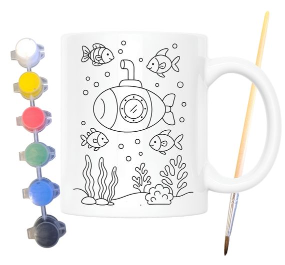 Набор для творчества кружка раскраска Подводная лодка 330 мл белая (КР0163)