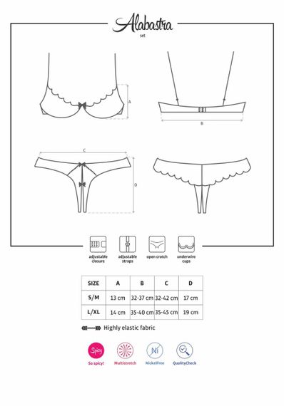 Эротический комплект с бюстгальтером-получашкой Obsessive Alabastra S/M, белый, трусики с доступом sexstyle | Зображення 6