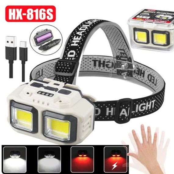 Налобний ліхтар з довготривалою роботою акумулятора HX-816S 2COB(white+red), Потужний ліхтар на голову QI-15 | Зображення 1