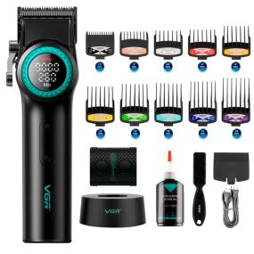 Аккумуляторная машинка для стрижки VGR V-001, 10 насадок, 9000 RPM, АКБ 4600 mAh, LED дисплей