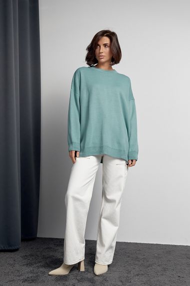 Женский однотонный джемпер oversize кроя - мятный цвет, S (есть размеры) | Зображення 2