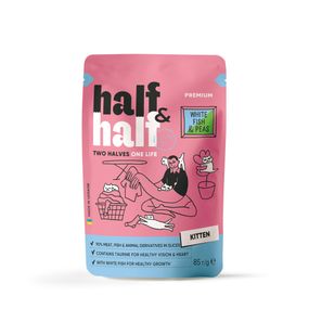 Корм вологий Half&amp;Half для кошенят з білою рибою та горохом в желе 85 г