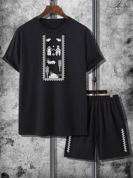 Мужской летний спортивный костюм шорты и футболка IS518 цвет черный размер 50/52 | Зображення 2