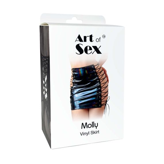 Лакированная юбка на шнуровке Art of Sex - Molly, цвет черный с эффектом голограммы, XS-M Sex Aura | Зображення 2