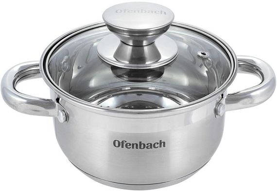 Каструля Ofenbach Casserole з нержавіючої сталі 1100мл зі скляною кришкою