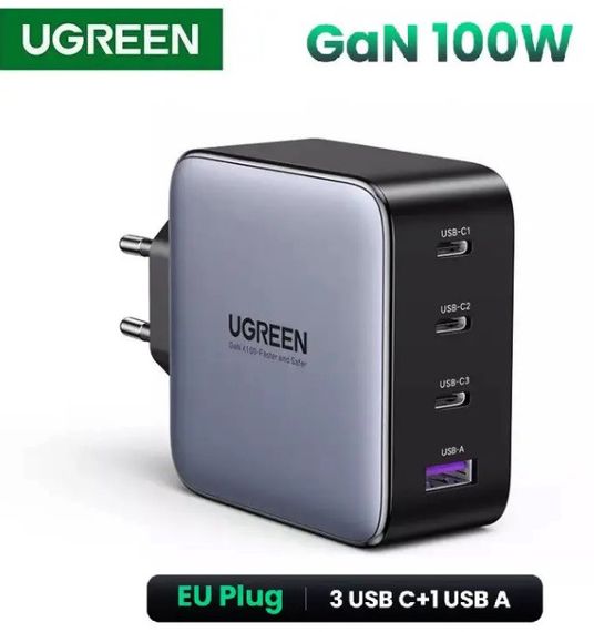 Универсальное портативное быстрое зарядное устройство Ugreen CD226 GaN 100W 3C1A на 4 USB | Зображення 6
