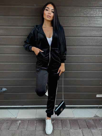 Жіночий спортивний костюм велюровий з кофтою на блискавці розмір L колір чорный Vi114 | Зображення 4