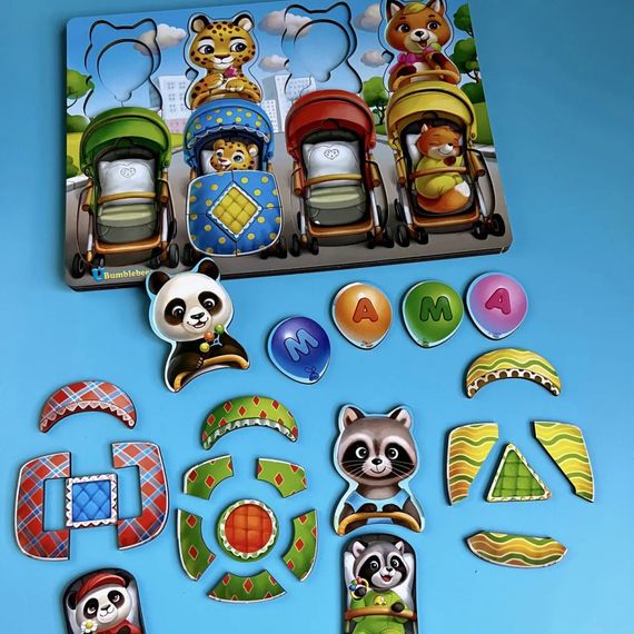 Деревянная настольная игра "Звери в колясках" Ubumblebees (ПСД176) PSD176 сортер-вкладыш | Зображення 3