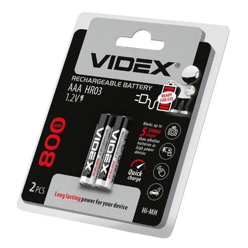 Акумулятор AAA/HR03 1,2V 800mAh (бл-2шт) Videx | Зображення 1