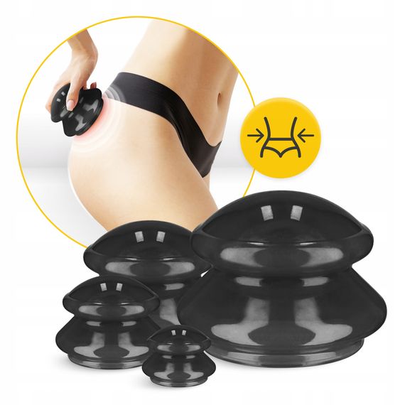 Вакуумні масажні банки 4FIZJO MED+ силіконові для тіла (китайські/атницелюлітні банки) 4 шт Black (P-5907739314932) | Зображення 2