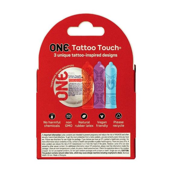 Презервативи ONE Tattoo Touch 3 шт., картонна коробка sexstyle | Зображення 1