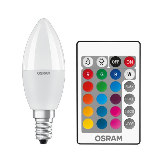 Лампа светодиодная OSRAM LED В40 5,5W (470Lm) 2700К+RGB E14 пульт ДУ (4058075430853) | Зображення 1