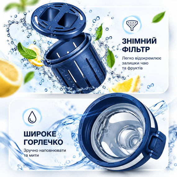 Спортивная бутылка KANGZYUAN 1000 мл - синяя Tritan BPA-free, ударопрочная бутылка для воды с фильтром и ремешком | Зображення 5