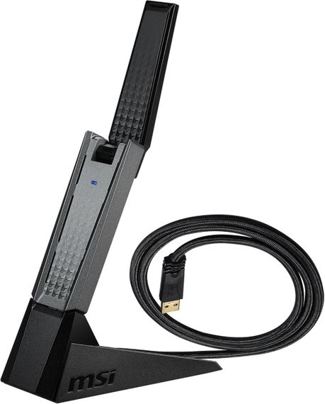 Адаптер Wi-Fi 6 MSI AX1800, мережева карта WLAN до 1800 Мбіт/с, USB 3.2 Gen 1 Type-A, MU-MIMO з антеною та підставкою,  WPA3