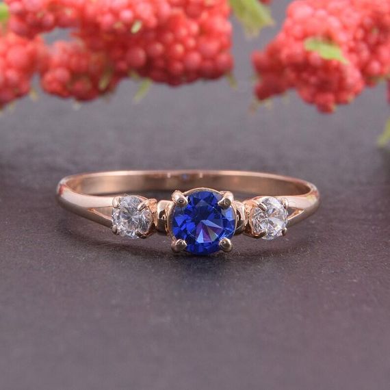 Кольцо из красного золота с синим фианитом 16 | Зображення 5