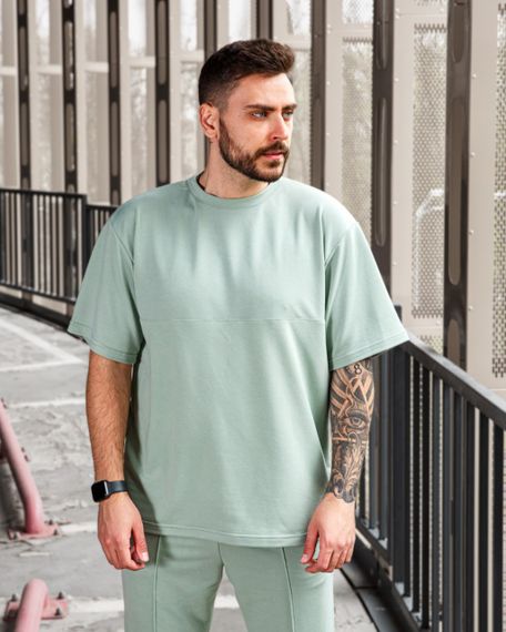 Мужской летний спортивный костюм двойка футболка + штаны BD0016 размер М, цвет бирюзовый | Зображення 3