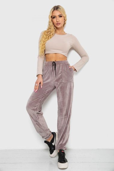 Штани жіночі велюрові, колір мокко, 238R58168 | Зображення 1