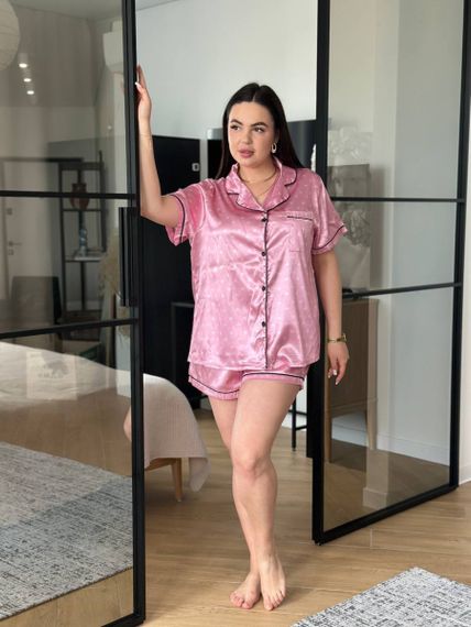 Рожева піжама в сердечко PLUS SIZE сорочка з шортами