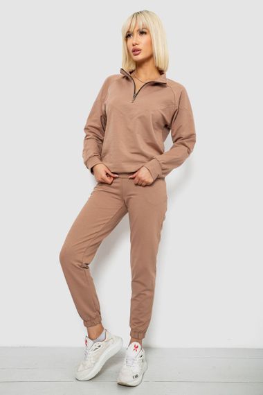 Спортивний костюм жіночий однотонний, колір мокко, 244R1069AG | Зображення 2