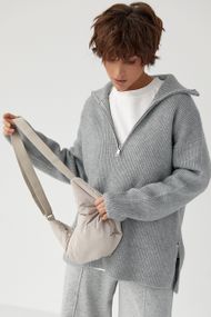 В'язаний светр із високою горловиною на блискавці - сірий цвет, ONE SIZE (є розміри)