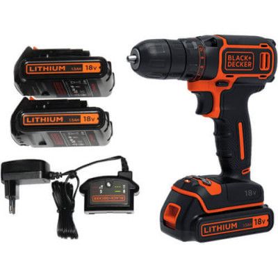 Шуруповерт Black&amp;Decker 18 В, 1.5Ah, 40 Нм, 360-1400 об/мин, кейс (BDCDD186KB) | Зображення 1