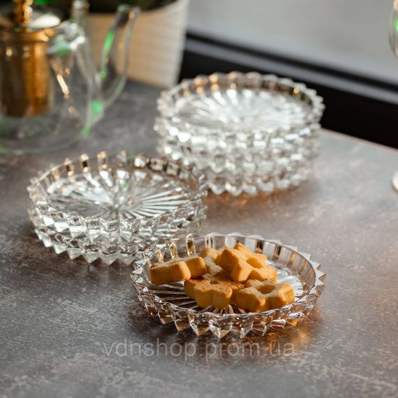 Набір із 6 тарілок для подачі по 12 см скляні прозорі круглі HP-YH-31 | Зображення 5