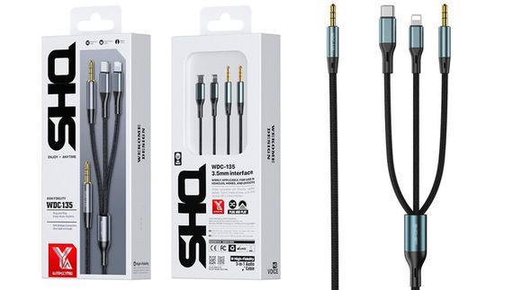 Перехідник 3-в-1 jack 3.5 + Lightning + Type-C чорний XPRO WK WDC-135 (MAW-45423_335) | Зображення 2