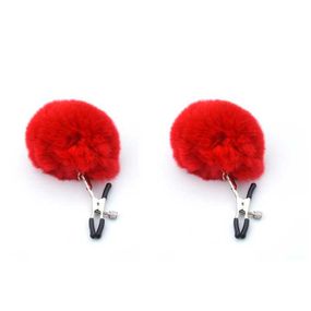 Затискачі для сосків з хутром "Pom Pom Nipple Clamps" червоний