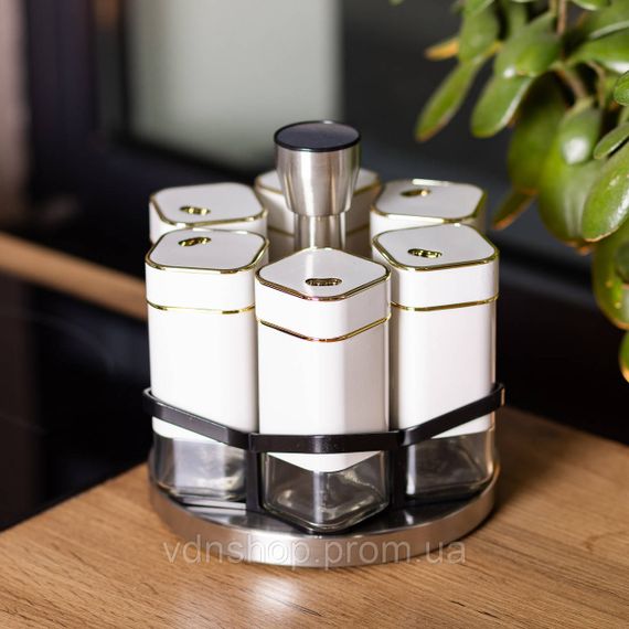 Набір для спецій 6 ємностей карусель для приправ на підставці Білий HP-1314 | Зображення 4