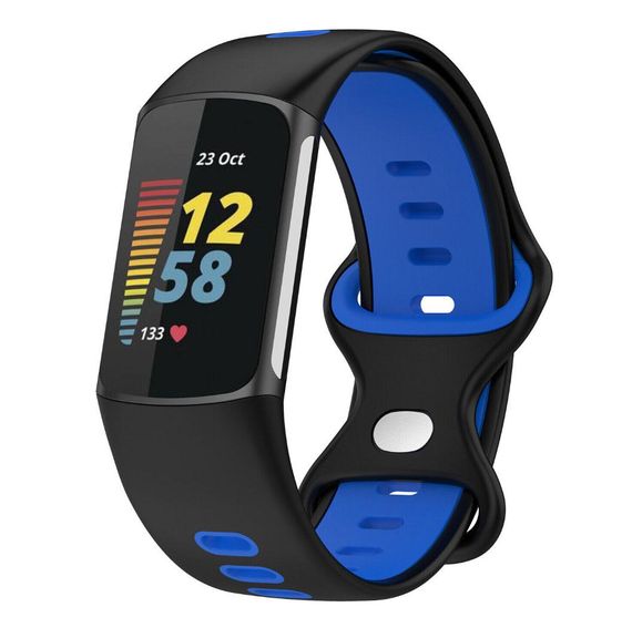 Силіконовий ремінець Primolux Sport для фітнес браслета Fitbit Charge 5 / Charge 6 - Black&Blue / розмір М | Зображення 2
