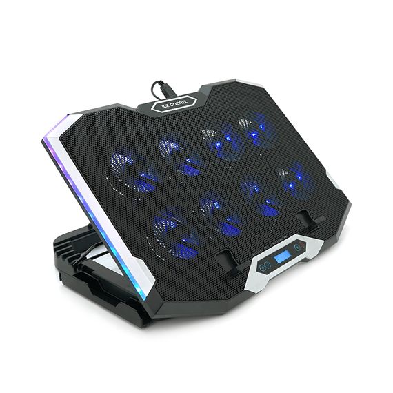 Підставка під ноутбук IceCoorel K10, 10-17", 8 * 70mm, корпус пластик + алюміній, 2xUSB2.0 + LCD, 410x297x40mm, RGB, Box, Q10