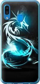 Чохол на Samsung Galaxy A20 2019 A205F Біло-блакитний вогненний дракон із пластику FCh_047744