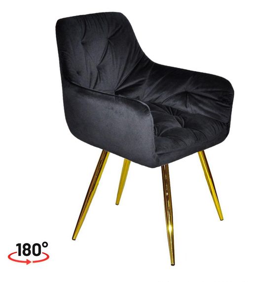 Крісло поворотне Sara GD (swivel chair 180°) на золотих металевих ногах, оббивка велюр велюр чорний OR-854 | Зображення 4