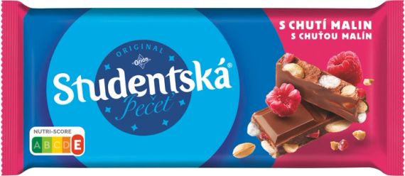 Шоколад молочный Studentska Mlecna малина с арахисом, 180 г, Чехия