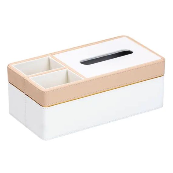 Серветниця-органайзер з еко-шкіри 3 відділення 27*14*'10 см Білий з бежевим HP9190 | Зображення 3