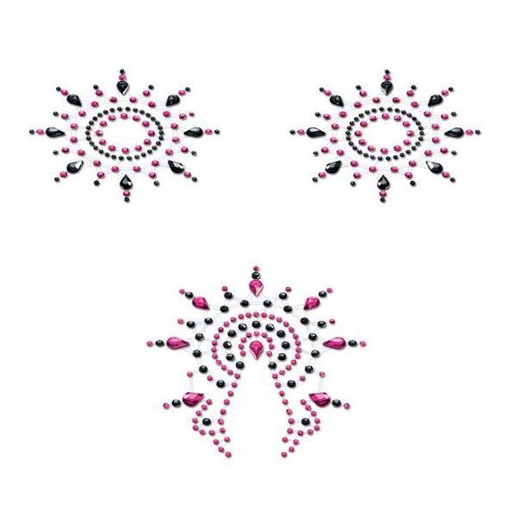 Пестіс з кристалів Petits Joujoux Gloria set of 3 - Black/Pink, прикраса на груди та вульву sexstyle