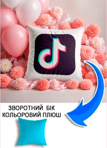 Подушка плюшева Мерч Крафт Дизайн з принтом tiktok 02 блакитний плюш квадратна 33х33 см