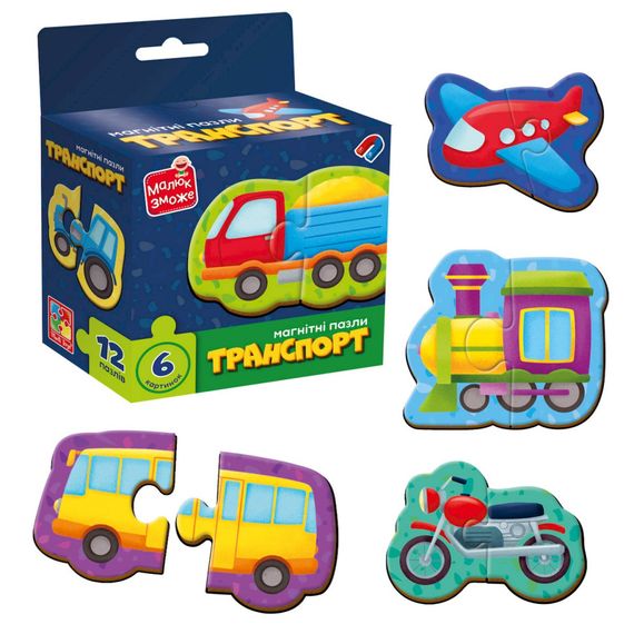 Детские магнитные пазлы "Транспорт" VT1733-02, 6 картинок | Зображення 1