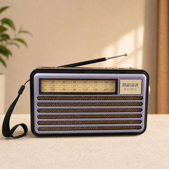 Портативный FM радиоприемник MEIER М-521BTS FM радио проигрыватель с флешкой USB на аккумуляторе с солнечной батареей | Зображення 1