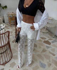 Женские гипюровые летние брюки с шортиками IP731 цвет белый, размер L/XL
